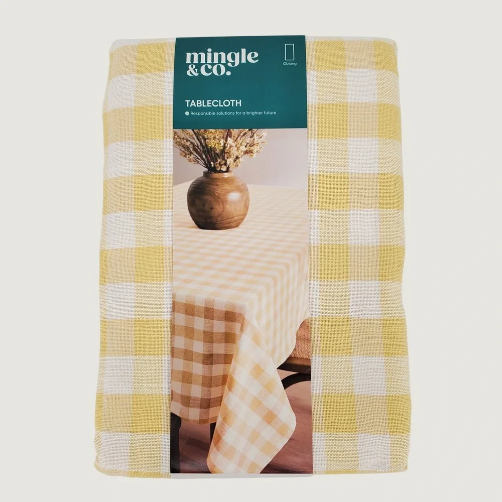 Mingle & Co Yellow Gingham Oblong Tablecloth 60x84 Farmhouse Cottagecore Spring